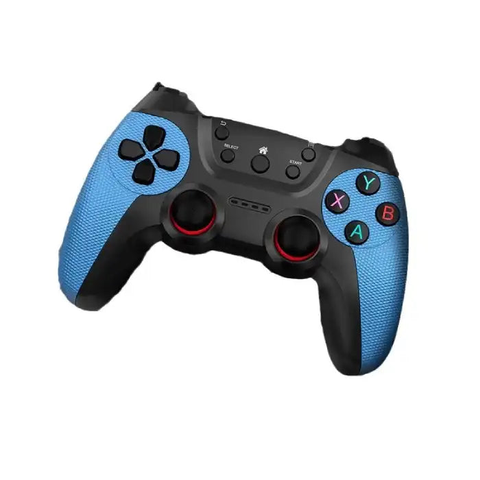 4k Game Console blue and black wireless controller with dual joysticks and labeled action buttons.