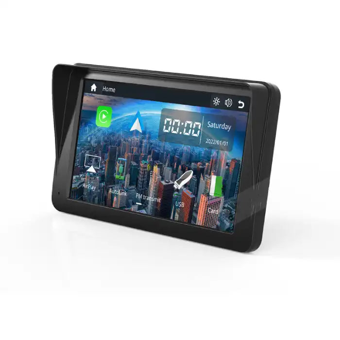 Apple CarPlay touchscreen display with navigation and FM, USB, and GPS features.