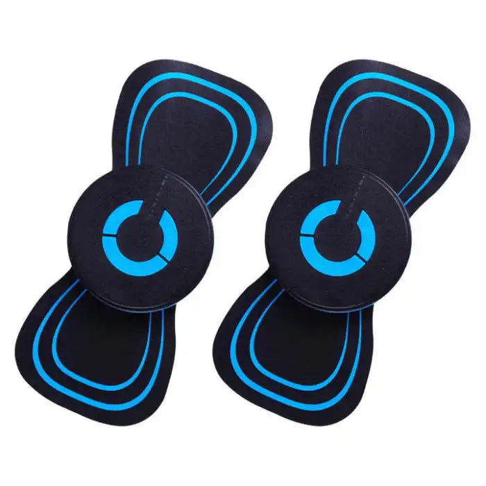 .Apple CarPlay dual electronic massager pads with circular control unit and blue detailing for therapy.