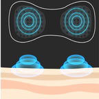 Apple CarPlay massage pad illustration showing vibration and pulse therapy on skin with target zones.