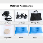 car air mattress accessories including air pump nozzles and storage bag shown as kit