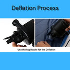 Car air mattress deflation process showing big nozzle method for easy storage and packing
