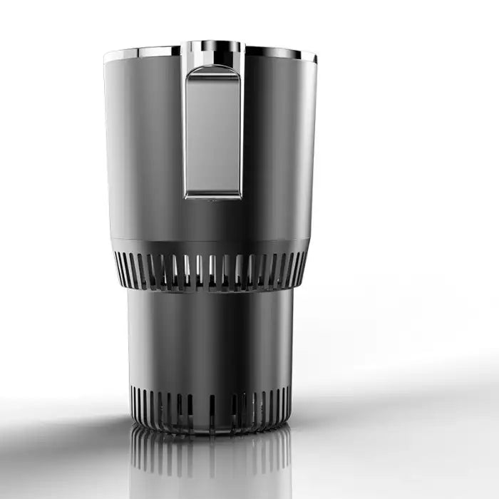 Classic black Car Heating Cooling Cup with chrome top finish, upright product view on white background.