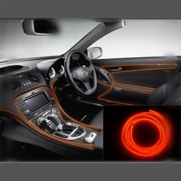 Orange LED lights enhancing car interior design with glowing wire coil displayed