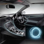 White car interior LED lights accent dashboard, center console, and doors with coiled strip view