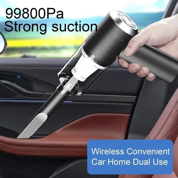Car vacuum cleaner with 99800Pa suction for both home and car interior cleaning.