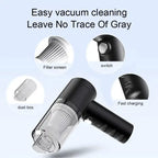 Car vacuum cleaner with dust box, filter screen, fast charging and easy switch operation.