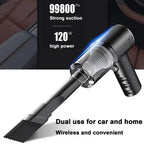 Wireless car vacuum cleaner with 99800Pa strong suction and 120W power for versatile use.