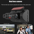Dashboard Cam dual-lens view showing both inside passenger cabin and outside traffic at the same time.