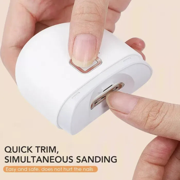 Electric baby nail trimmer with quick trimming and simultaneous sanding for safe easy nail care