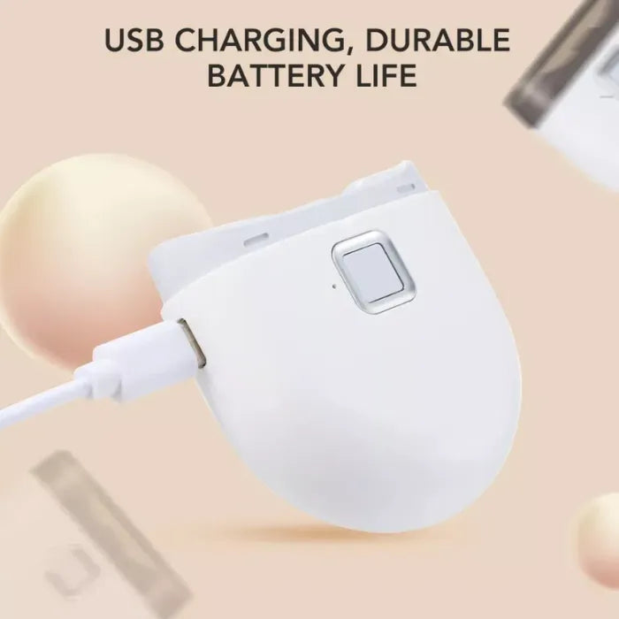 Electric baby nail trimmer with USB charging and durable battery life shown in close-up.