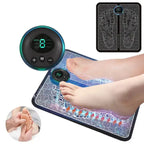 Ems Foot Massager pad in use with visible stimulation and digital controls for foot pain relief