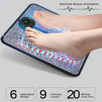 Ems Foot Massager showing six modes, nine intensity levels, and 20-minute auto run function