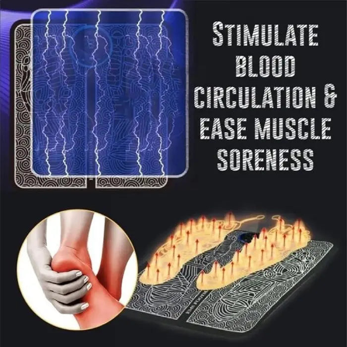 EMS foot massager boosts blood circulation and eases soreness using electric pulse technology.