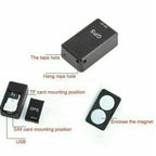 GPS Tracker components showing SIM slot, TF card mount, USB port, and included magnetic base