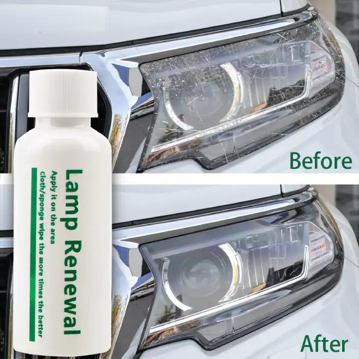 Headlight Repair cleaner before and after result on cloudy car headlight using restoration liquid.