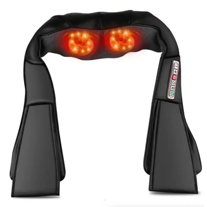 Heated 3D Kneading Massage Pillow device with glowing massage nodes and built-in control panel