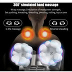 Heated 3D Kneading Massage Pillow showing 360-degree simulated hand massage with dual kneading nodes