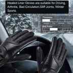 Heated gloves ideal for winter driving and joint support, with soft lining and moderate thickness