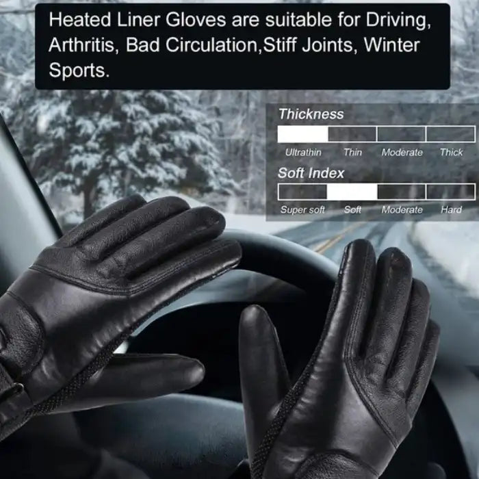 Heated gloves ideal for winter driving and joint support, with soft lining and moderate thickness