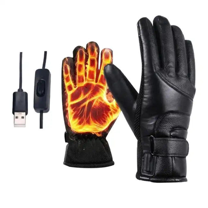 Heated gloves with USB connection and glowing thermal palm design for cold weather warmth