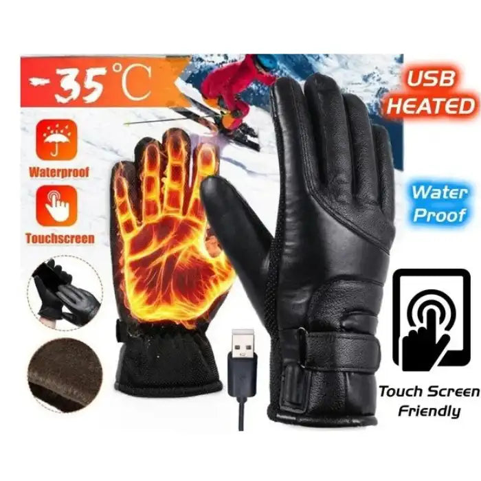Heated USB gloves with waterproof design and touchscreen capability for temperatures down to -35°C