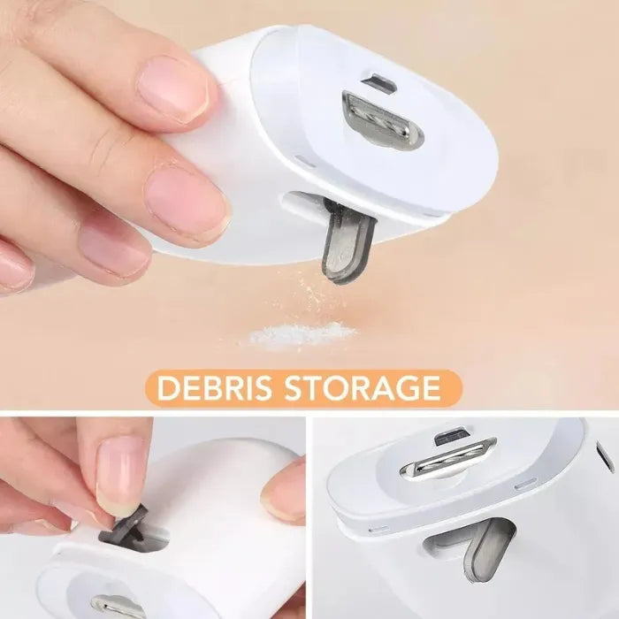 Infant nail clipper displaying built-in debris storage and smooth trimming function.