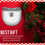 Infant nail clipper featured as a thoughtful holiday gift with red festive background and wreath.