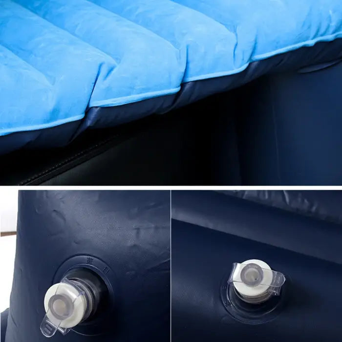 car air mattress close up view showing inflation valve and soft surface for quick setup