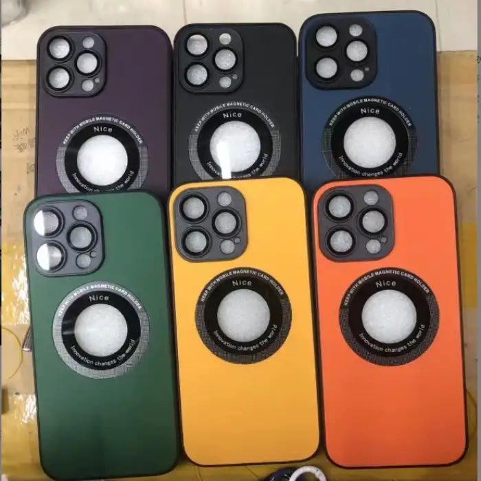 iPhone protective case set with MagSafe in six matte colors including orange, green, and purple