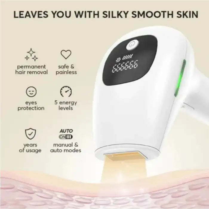 Laser epilator hair removal with skin-safe design, permanent results, and multiple energy levels