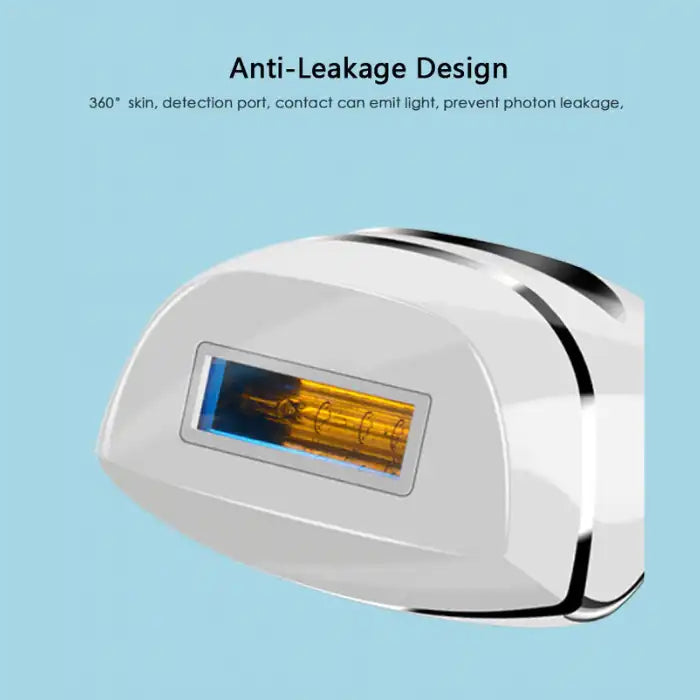 Close-up of laser hair remover's anti-leakage light window with 360-degree skin detection feature