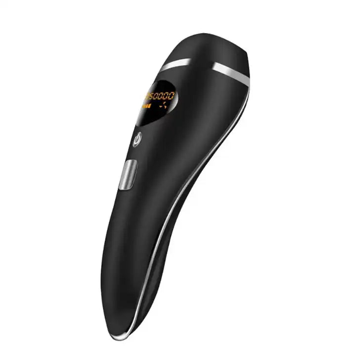 Sleek black laser hair remover with LED screen and power button for home use on body and face