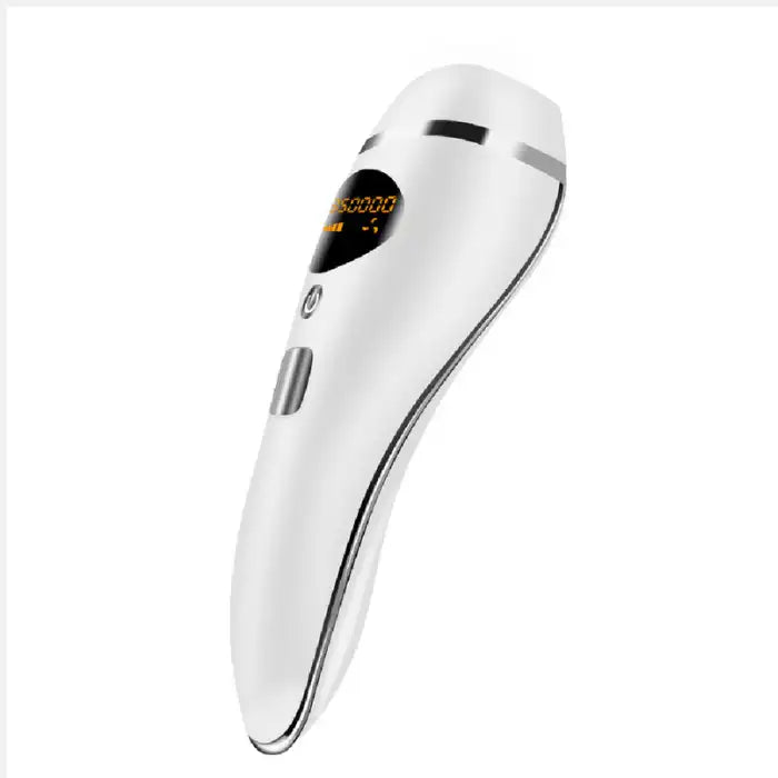 White laser hair remover with LED display and silver trim designed for safe and effective body use