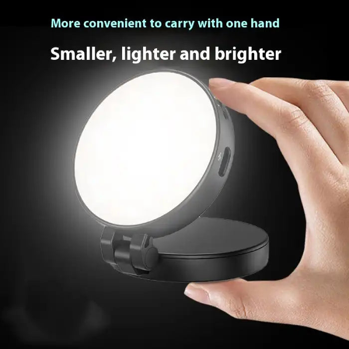 Magnetic Selfie Light shown compact in size, easy to hold, lightweight and bright for portable use.