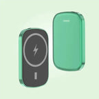 Magsafe Power Bank in green color with front lightning icon and back LED light design
