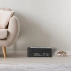 Mouse trap positioned near wall with mouse approaching, ideal for effective rodent control at home.