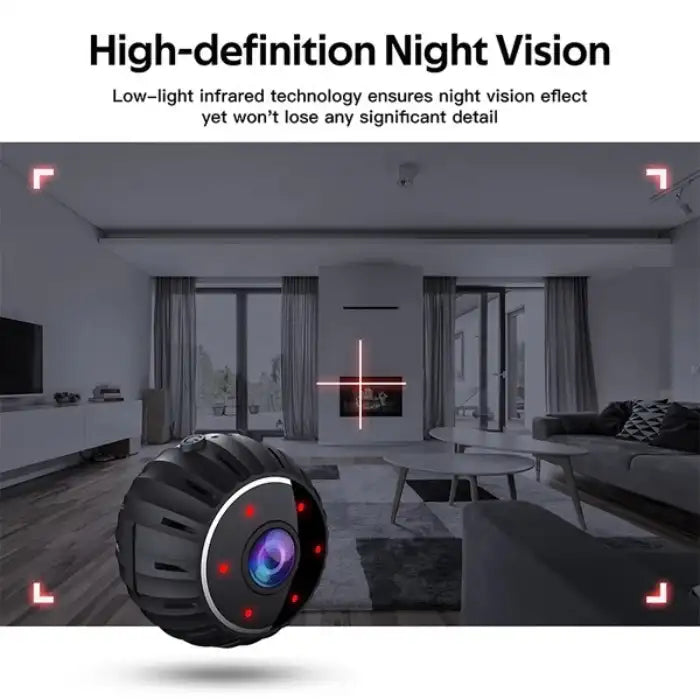Nanny Cam with infrared night vision for detailed low-light indoor surveillance.