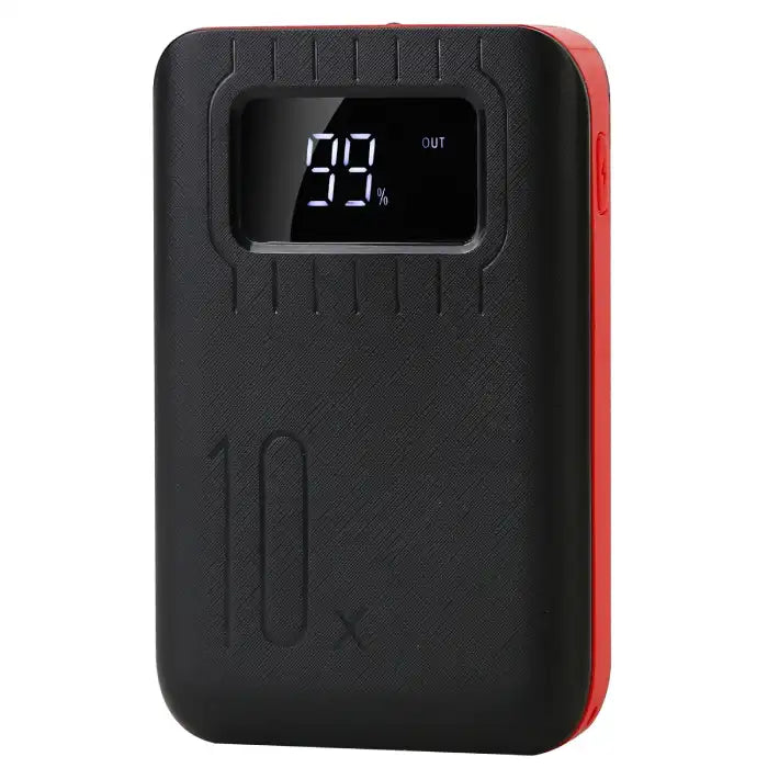 Power Bank close-up with digital LED display showing charge percentage and sleek compact build.