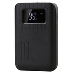 Power Bank in solid black with LED screen displaying battery percentage and side power button.
