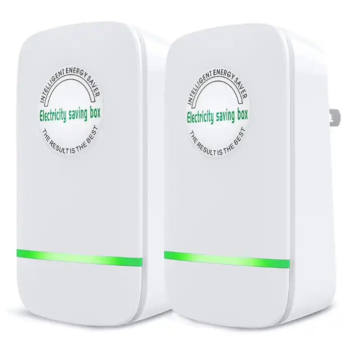 Power Saver Module dual pack with two white energy-saving units and green LED strip.