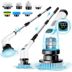 Power Scrubber with multiple brush heads and LED display for versatile cleaning tasks
