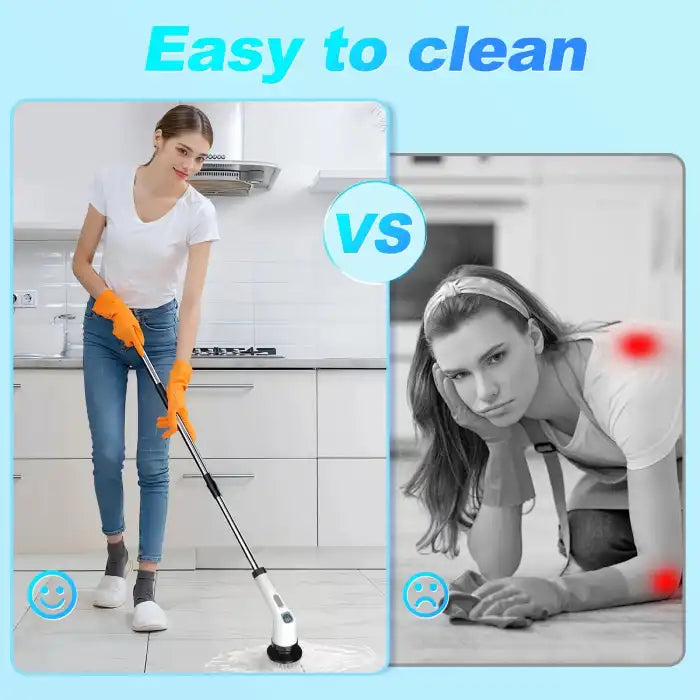 Power Scrubber simplifies floor cleaning and reduces physical strain compared to manual scrubbing