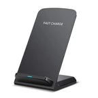 Qi wireless charger in minimal upright design with LED indicator and fast charge feature