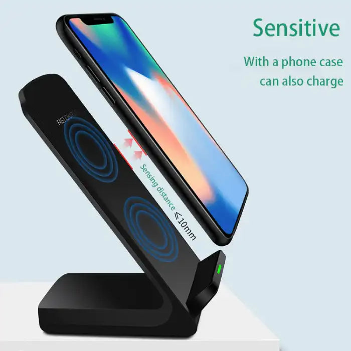 Qi wireless charger works through phone cases with ≤10mm sensing distance