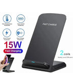 Qi wireless charger with fast 15W charging and dual-coil safety features for phones