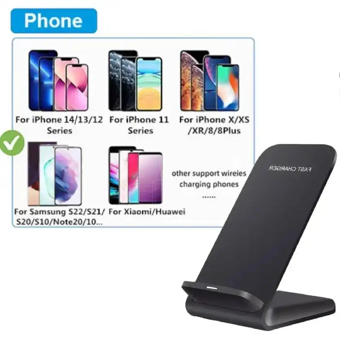 Qi wireless charger compatible with latest iPhone, Samsung Galaxy, and Huawei models