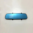 Rearview Mirror Recorder with digital interface displaying dashcam video and control icons.