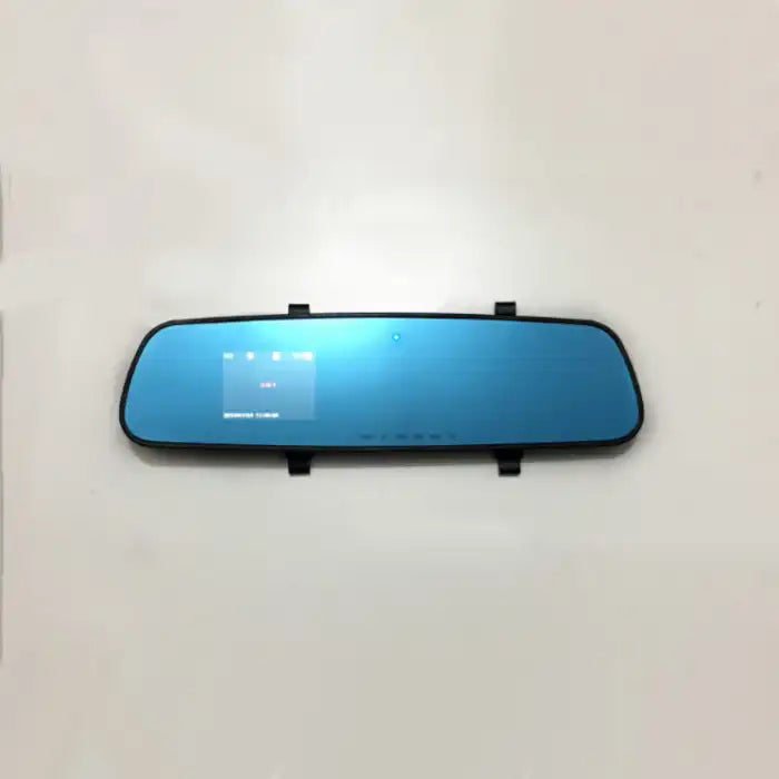 Rearview Mirror Recorder with digital interface displaying dashcam video and control icons.