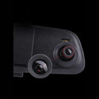 Rearview Mirror Recorder closeup showing detailed camera lens and built-in LED lighting on back unit.